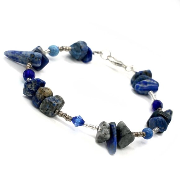 Necklace set with Lapis Lazuli chips and Lapis beads. Xtra long. - Picture 6 of 8